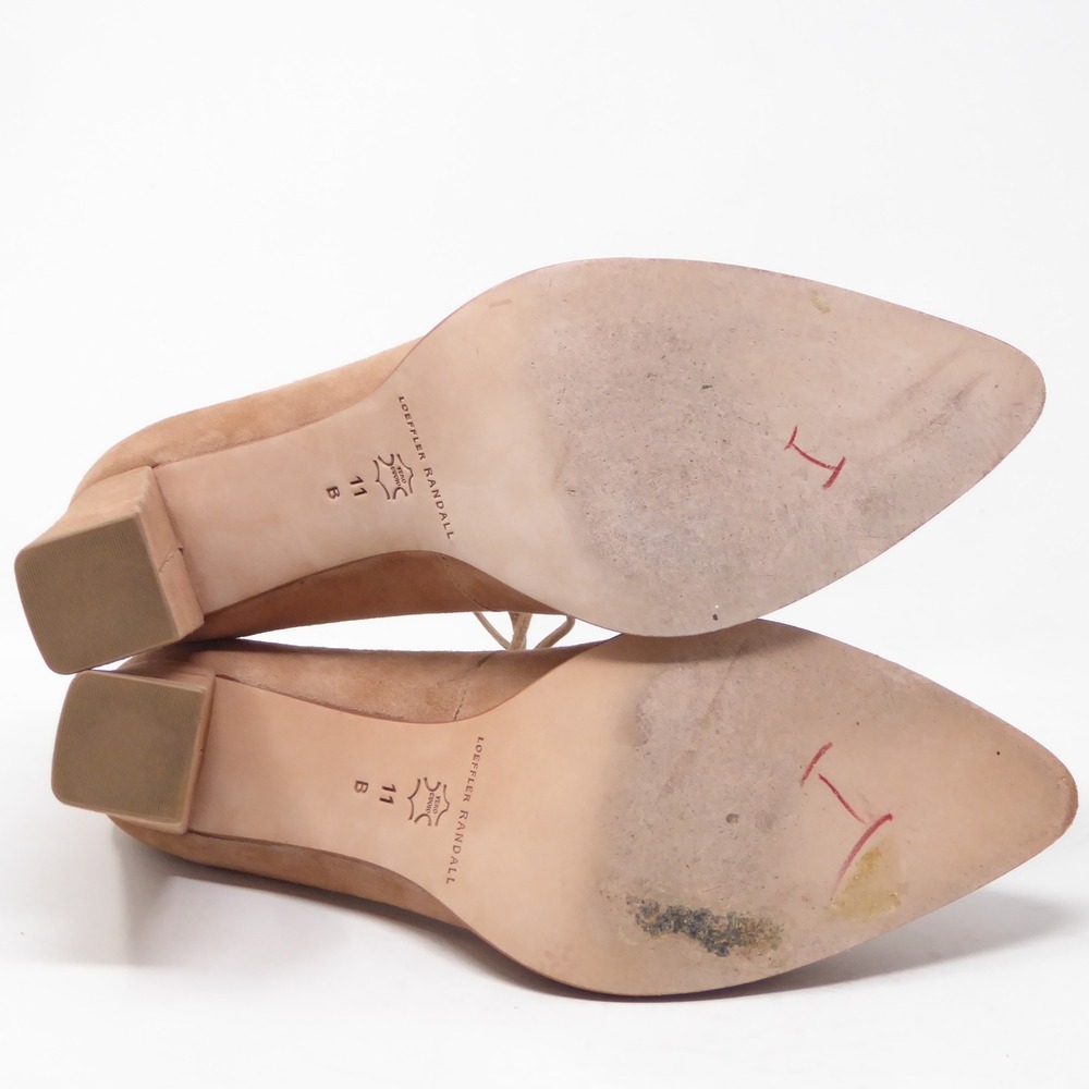 Loeffler Randall Womens Rita Block Heel Pumps Tan Suede Ankle Tie Pointed Toe 11 - Picture 7 of 10